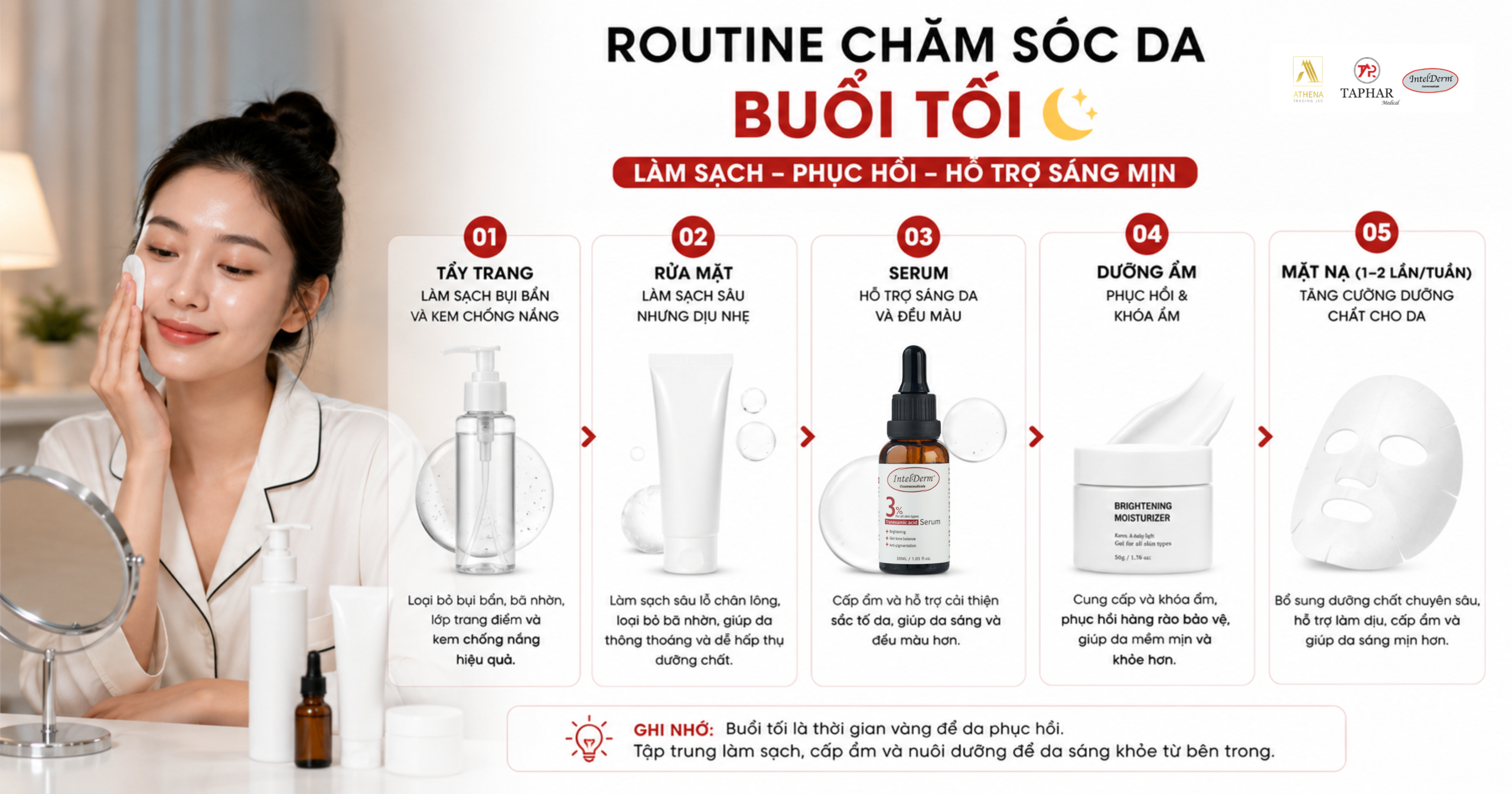 Routine buổi tối giúp làm sạch, phục hồi và hỗ trợ da mềm mịn 