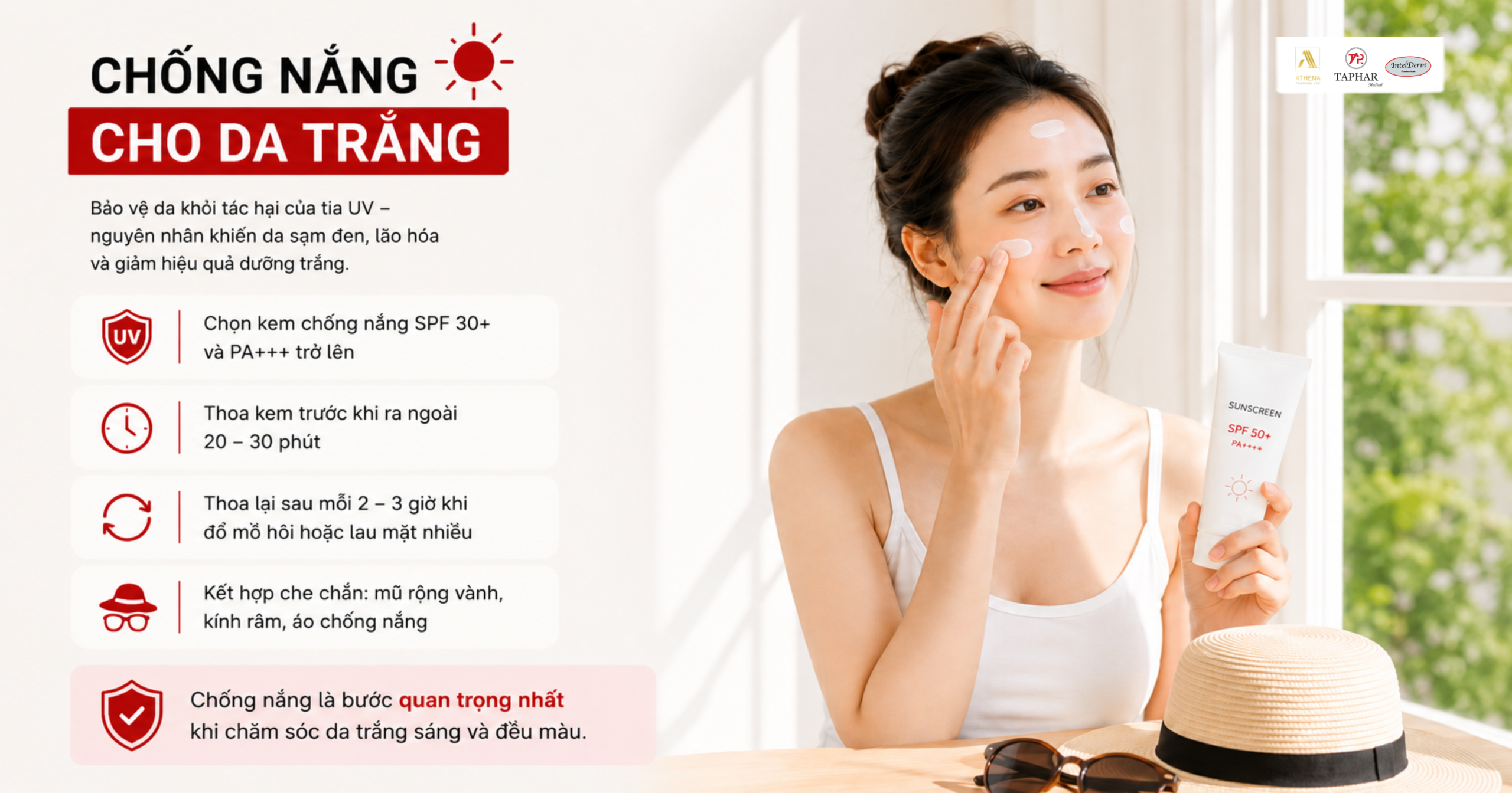 thoa kem chống nắng để bảo vệ da sáng khỏe 
