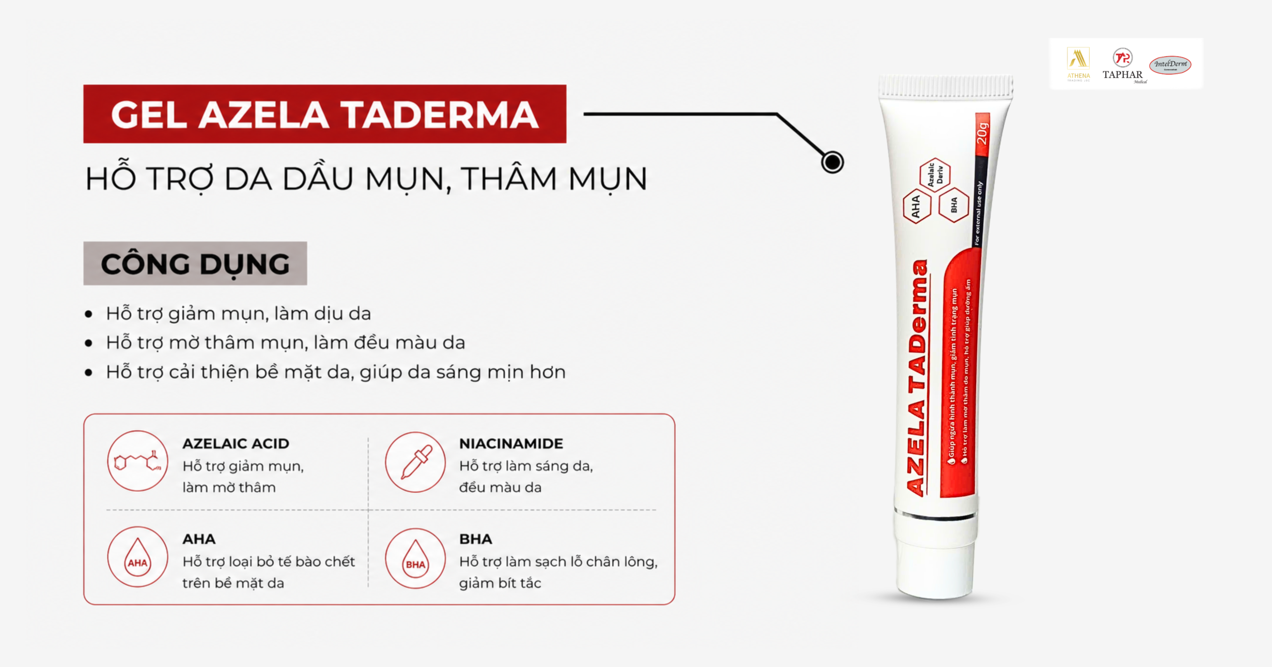 Gel Azela Taderma hỗ trợ da dầu mụn có thâm 