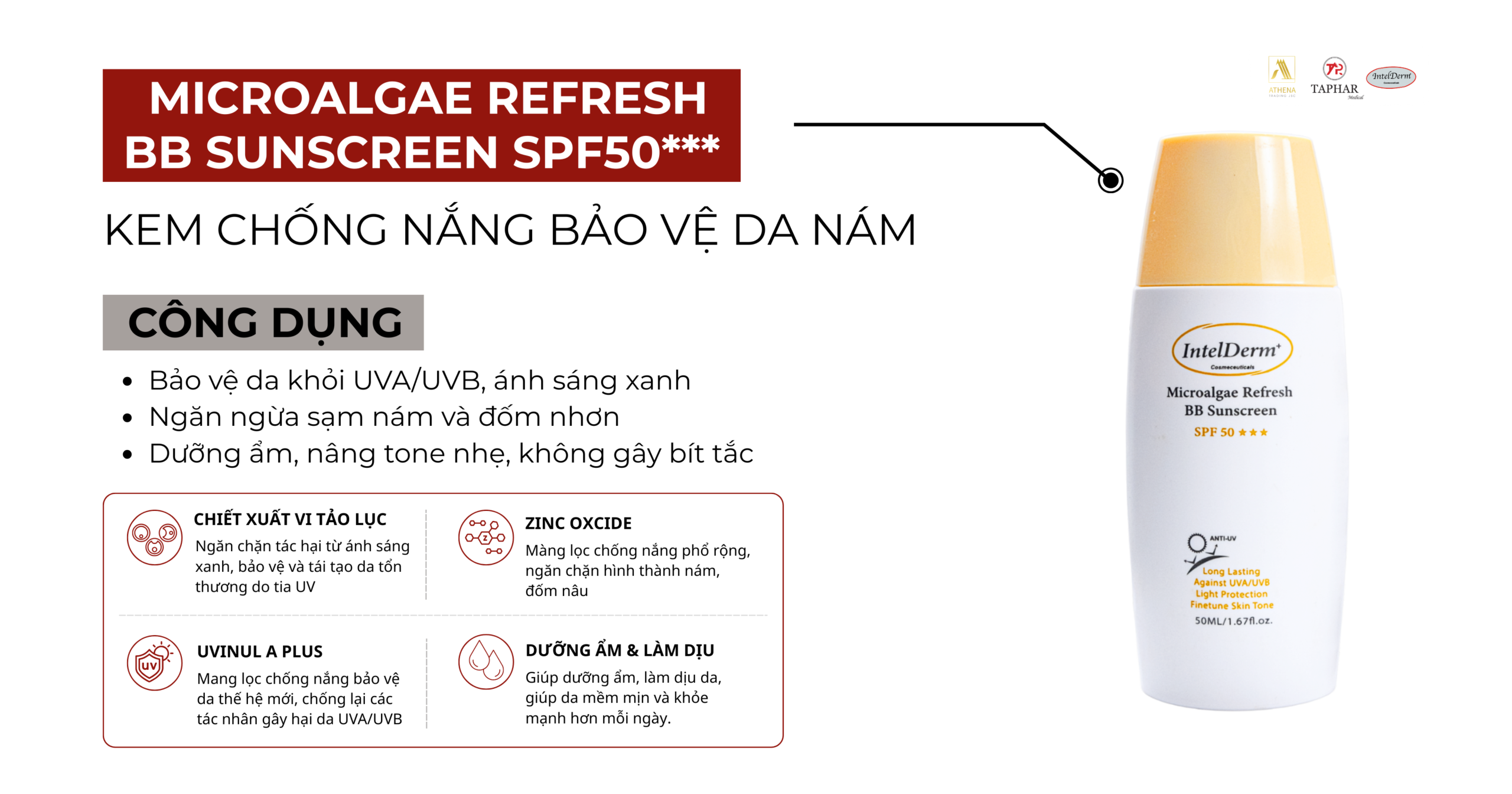 Microalgae Refresh BB Sunscreen SPF50 cho da sạm nám 