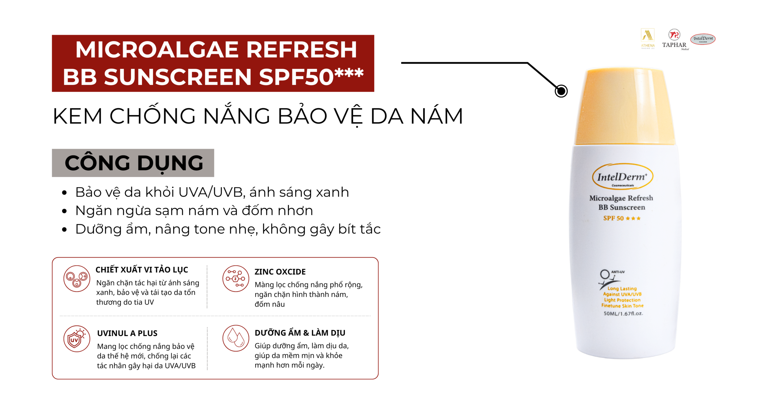 Microalgae Refresh BB Sunscreen SPF50 cho da dễ thâm sạm