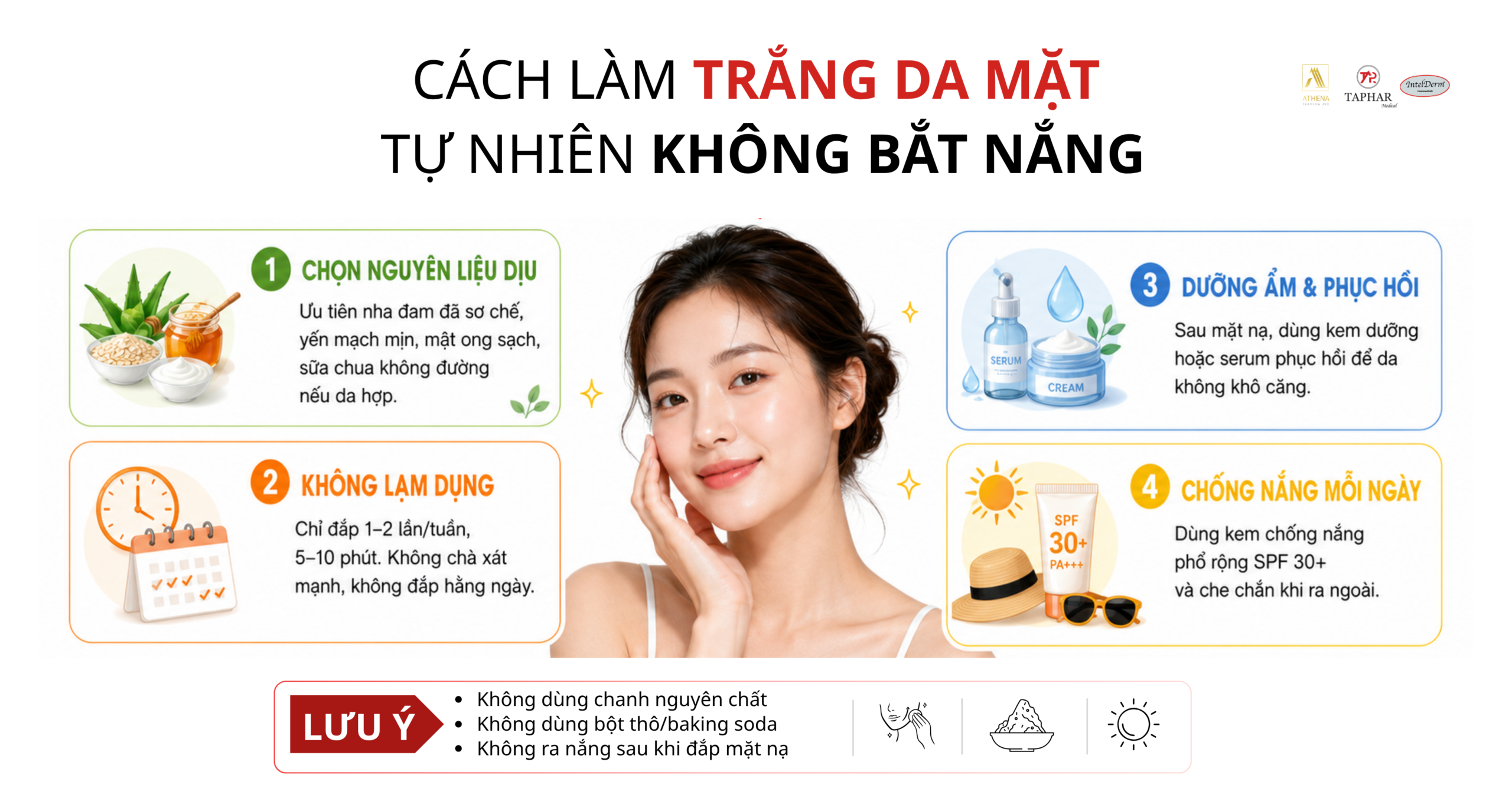 cách làm trắng da mặt tự nhiên không bắt nắng an toàn tại nhà