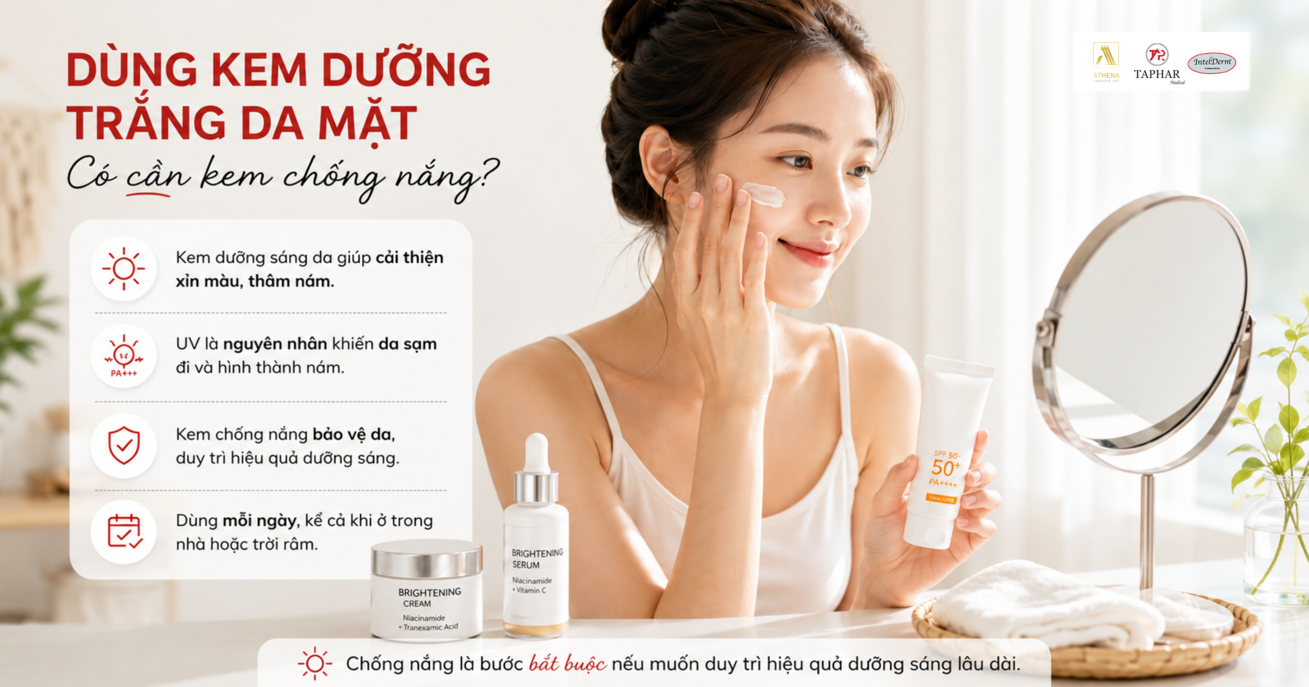 dùng kem dưỡng trắng da mặt có cần kem chống nắng không