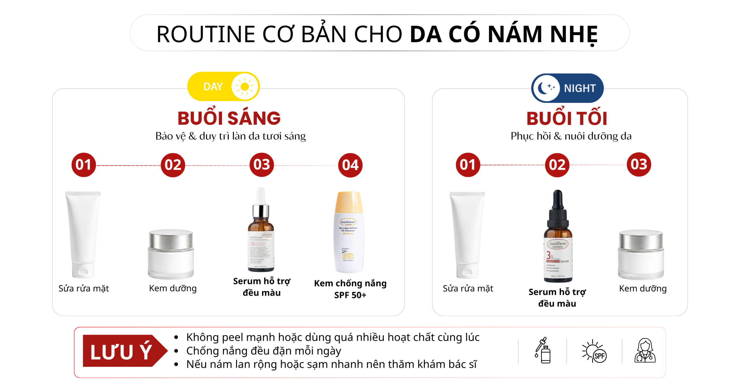 routine chăm sóc da có nám nhẹ và đốm nâu
