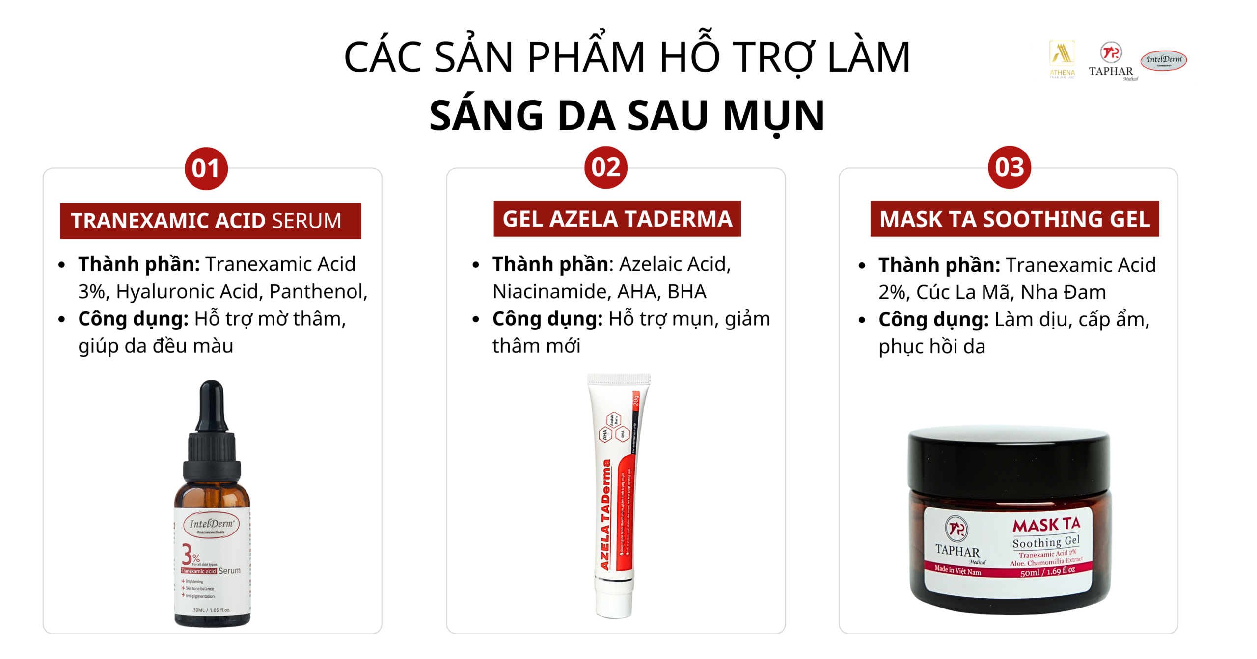 sản phẩm hỗ trợ sáng da sau mụn tại Athena Trading