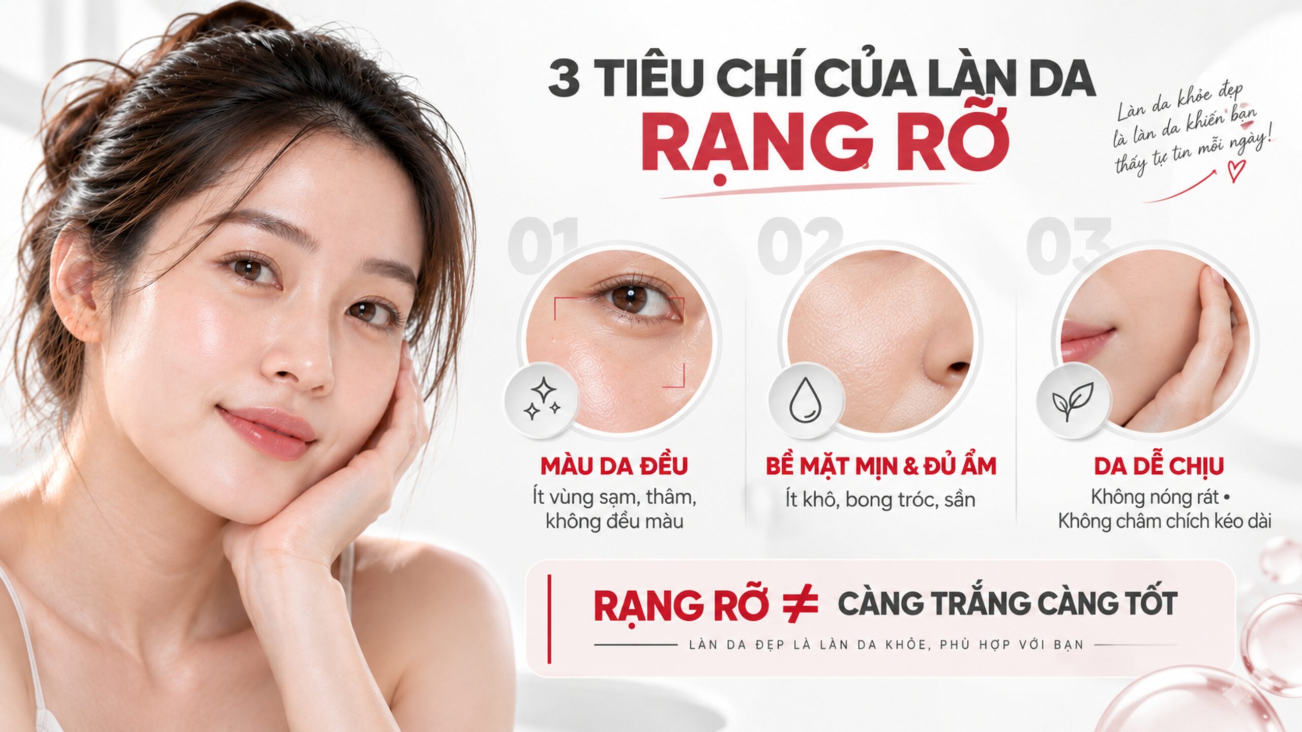 Ba tiêu chí đánh giá làn da rạng rỡ thay vì chỉ dựa vào độ trắng