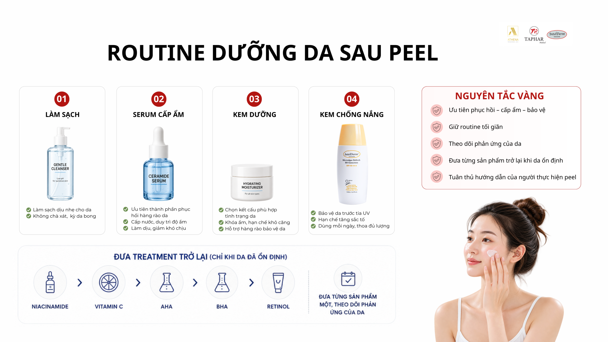 routine dưỡng da sau peel tối giản