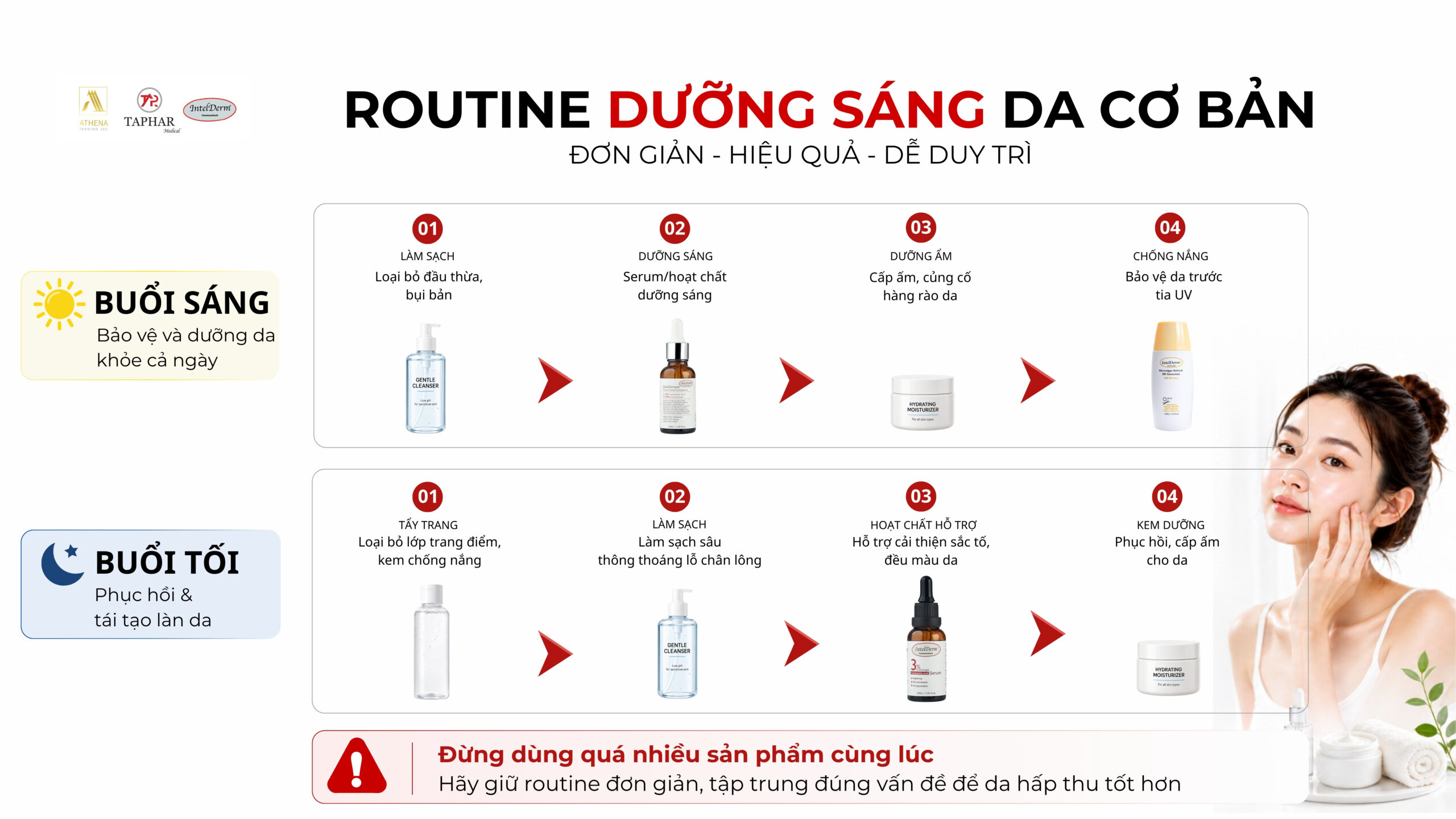 Routine dưỡng sáng da cơ bản với serum và kem chống nắng
