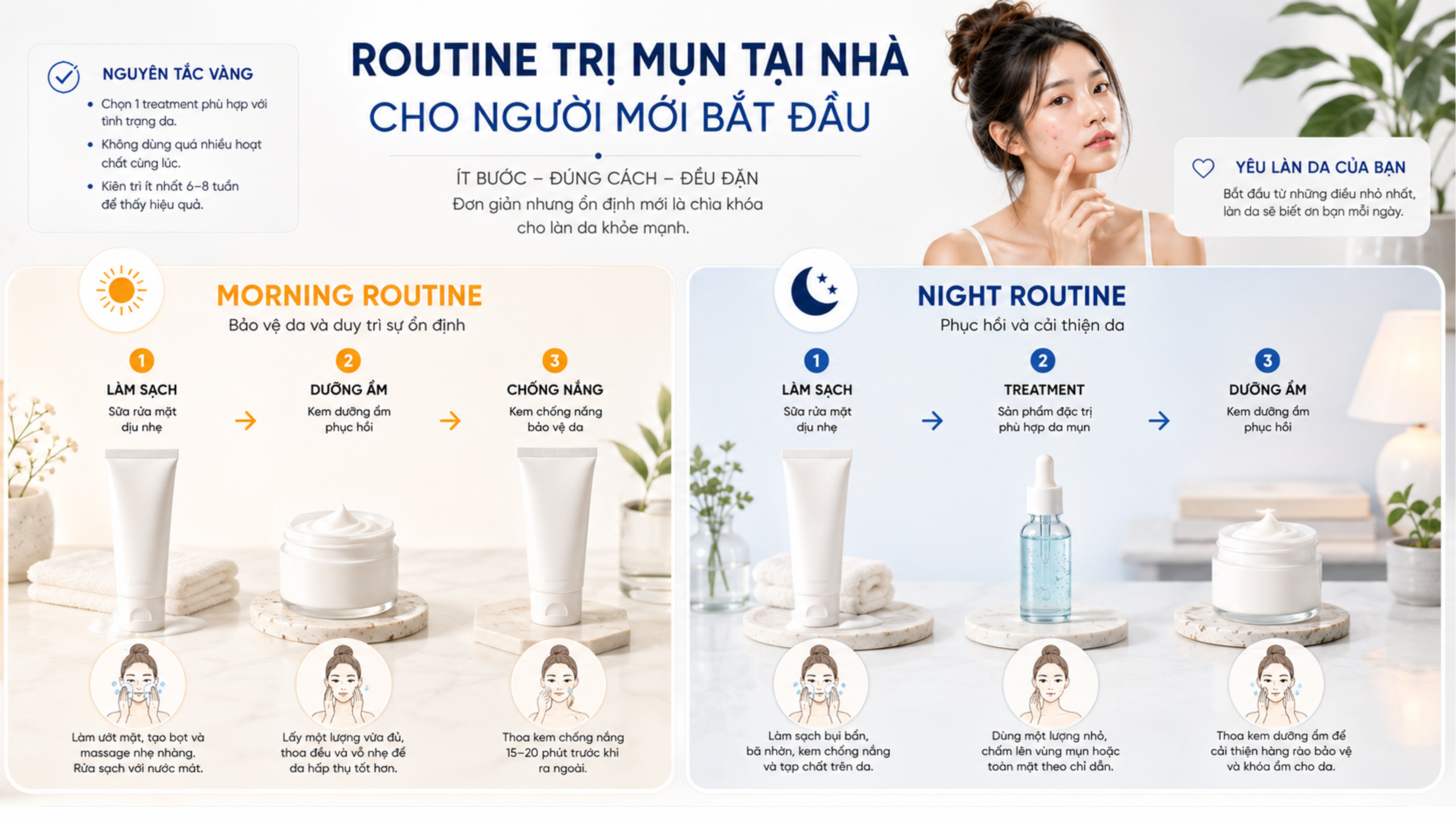 routine trị mụn tại nhà cho người mới bắt đầu
