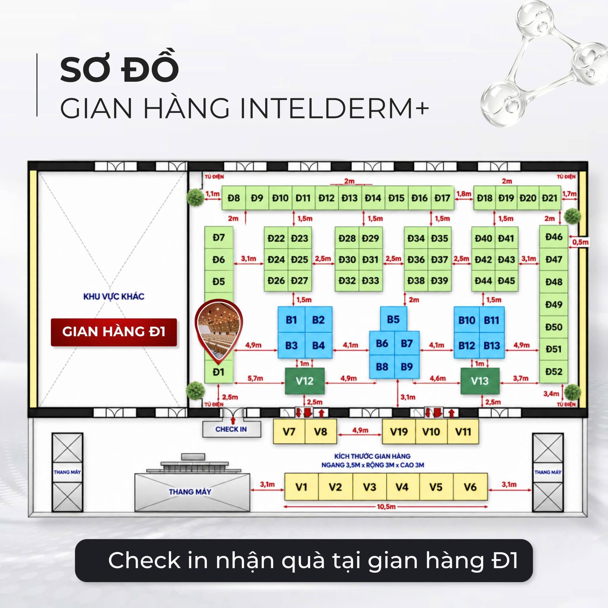 Sơ đồ vị trí gian hàng IntelDerm+ Đ1 tại SCD 2026