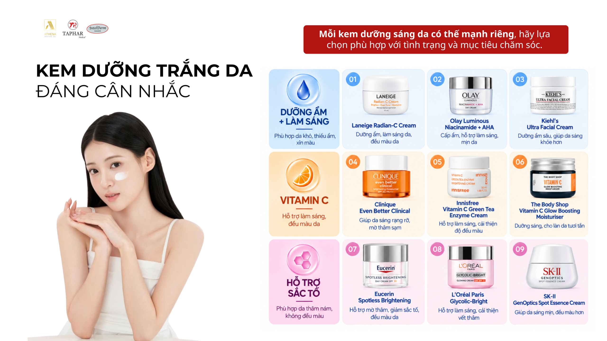 9 kem dưỡng trắng da đáng cân nhắc theo từng thế mạnh
