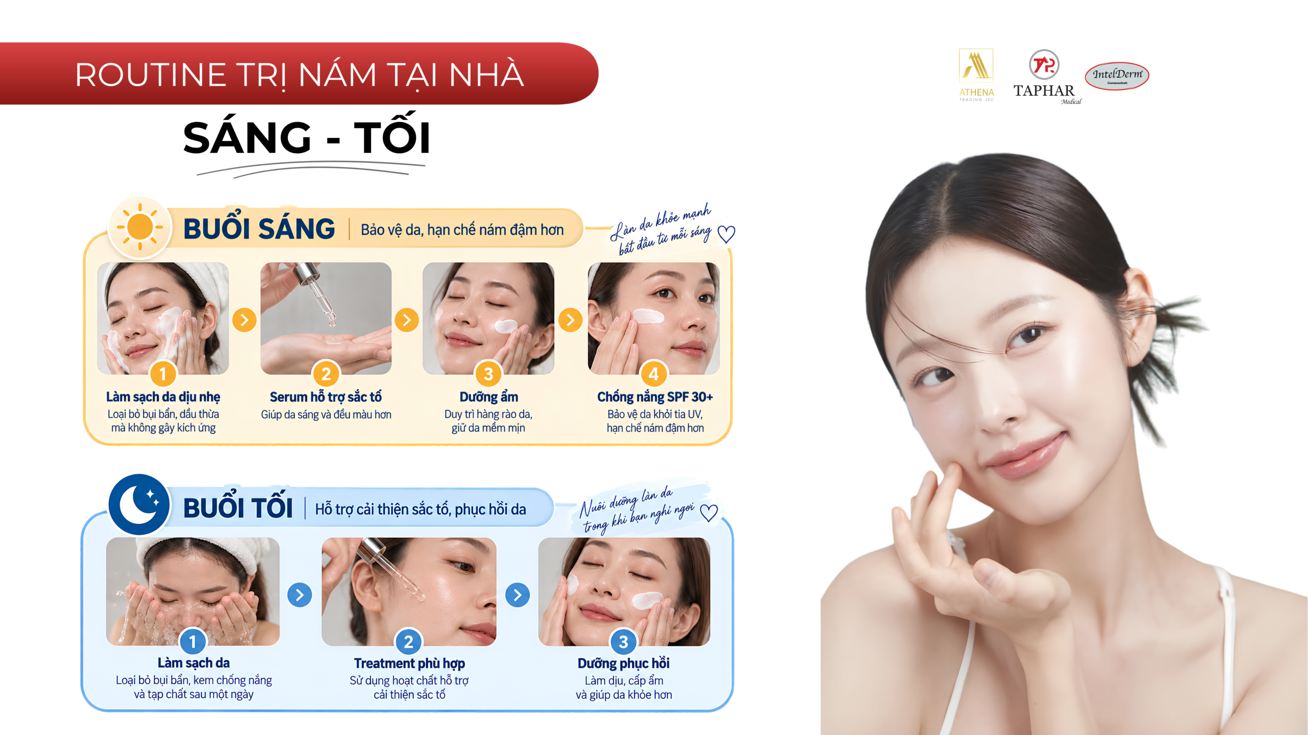 Routine trị nám tại nhà buổi sáng và buổi tối