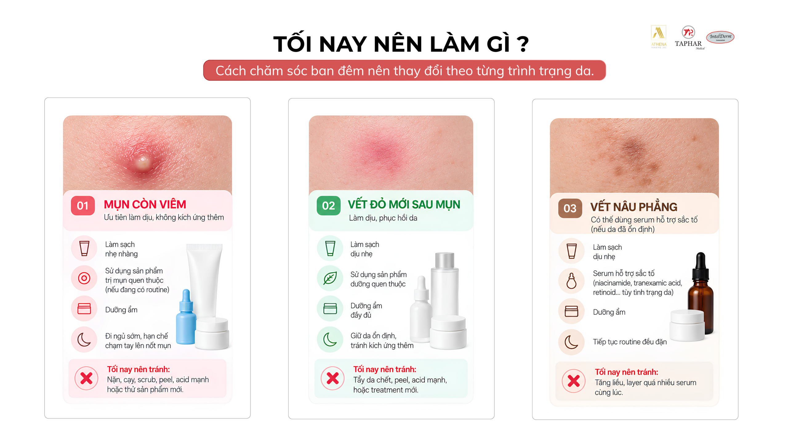 routine trị thâm mụn buổi tối theo từng tình trạng da